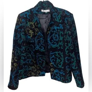 Harve Benard Womens Corduroy Blazer.
Black with a green paisley pattern. Size 12